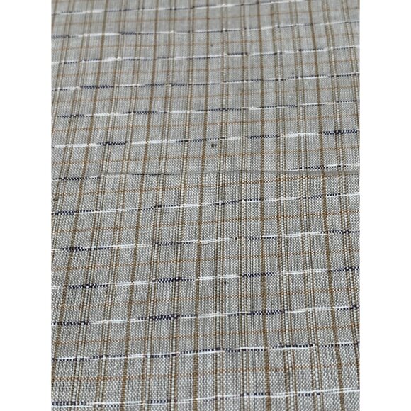 Vintage Beige & Brown Checkered Fabric 19" x 44" Cotton Material Sewing & Crafts - Picture 1 of 3